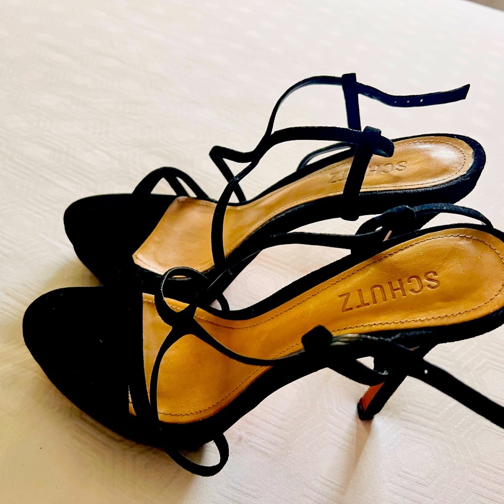 Schutz 7,5 high heel black sandals. Used, but in great condition.